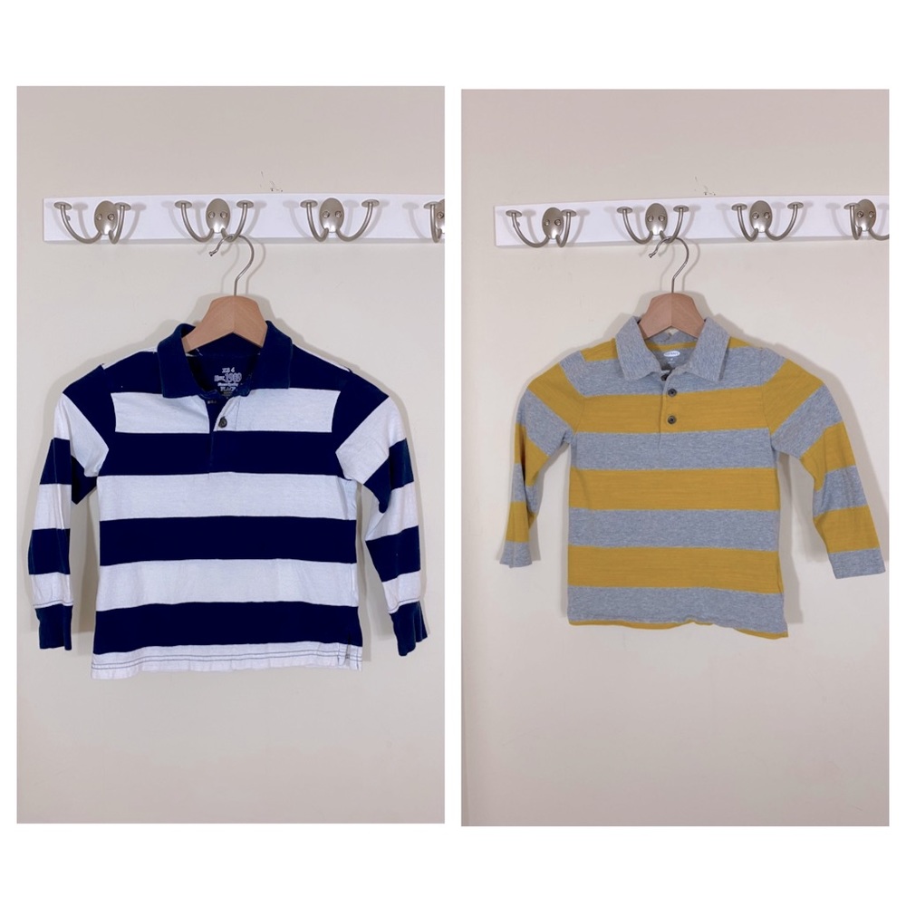 Set of Two Striped Collared Jersey Long Sleeved Shirts